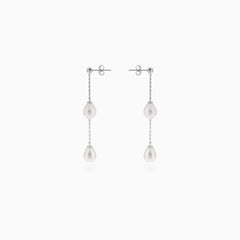 Silver dangle stud earrings with pearl