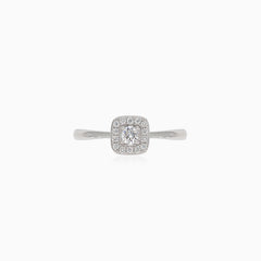 Sparkling  gold engagement ring with geometric charm