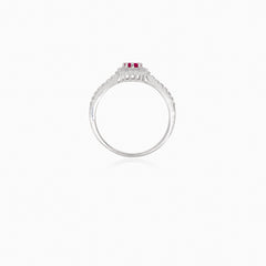 Synthetic ruby and cubic zirconia silver ring