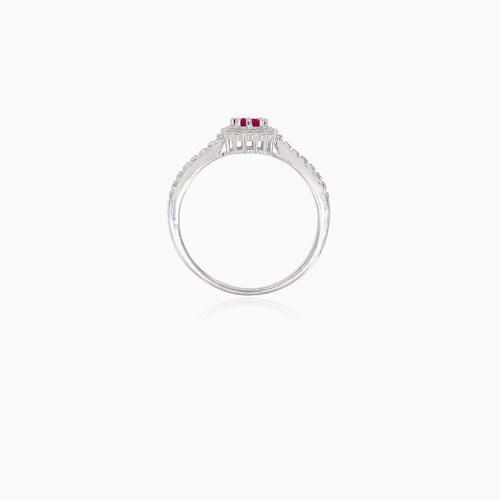 Synthetic ruby and cubic zirconia silver ring