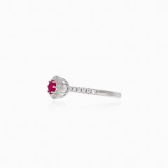 Synthetic ruby and cubic zirconia silver ring