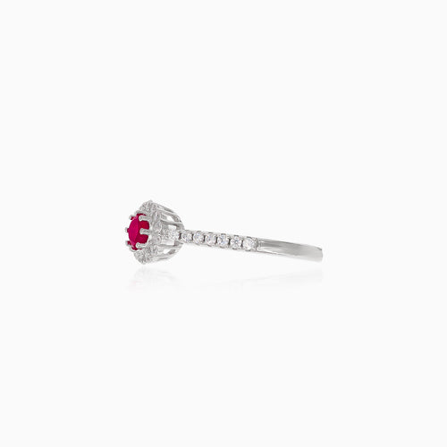 Synthetic ruby and cubic zirconia silver ring