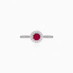 Synthetic ruby and cubic zirconia silver ring