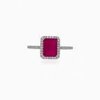 Prong set synthetic ruby silver ring