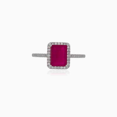 Prong set synthetic ruby silver ring