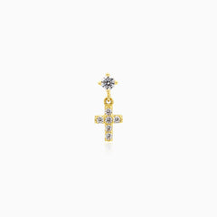 Schicker Goldpiercing mit Zirkonia und herabhängendem Kreuz