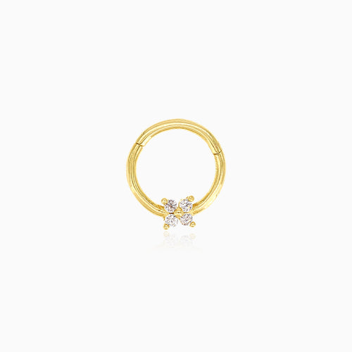 Elegantní piercing z obruče ze žlutého zlata s třpytivými zirkony