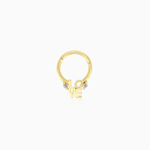 Love gold hoop piercing
