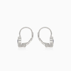 Silver heart drop earrings with synthetic sapphire