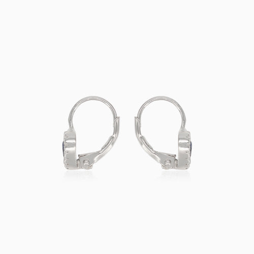 Silver heart drop earrings with synthetic sapphire