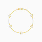Bracelet chaîne en or jaune pour femme avec cœurs en nacre