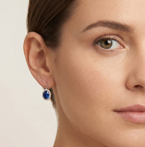 Sapphire drop earrings in white gold
