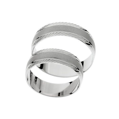 Alliance élégante en or blanc avec finition contrastée