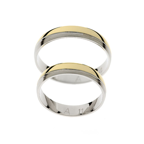 Polished white and yellow gold wedding ring