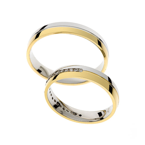 Channel set dual gold wedding rings