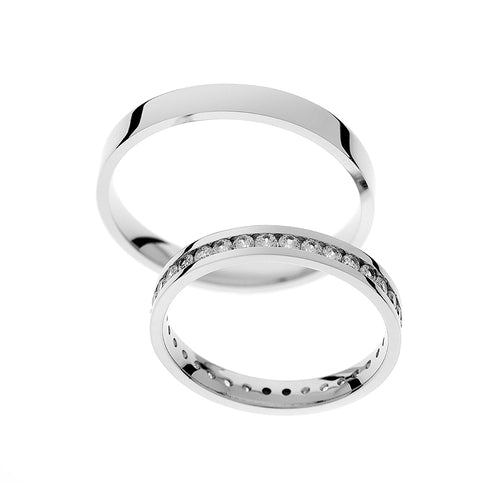 Channel set white gold wedding rings