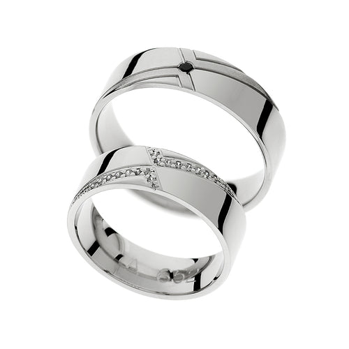 Elegantní smíšené snubní prsteny s bílým a černým diamantem