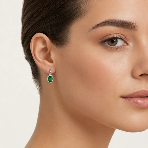 Sterling Silver Emerald Halo Earrings