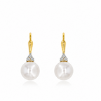 Yellow Gold Pearl and Diamond Drop Earrings