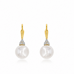 Yellow Gold Pearl and Diamond Drop Earrings
