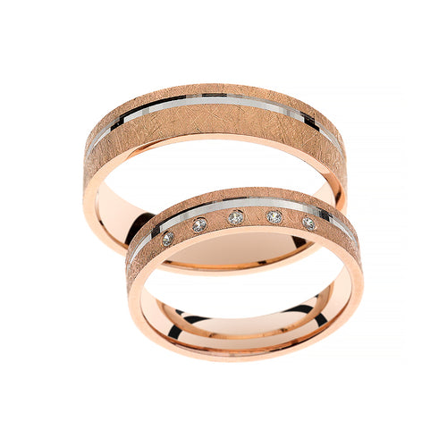 Rose gold wedding ring with rhodium line
