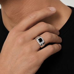 Sterling Silver Black Onyx Halo Ring