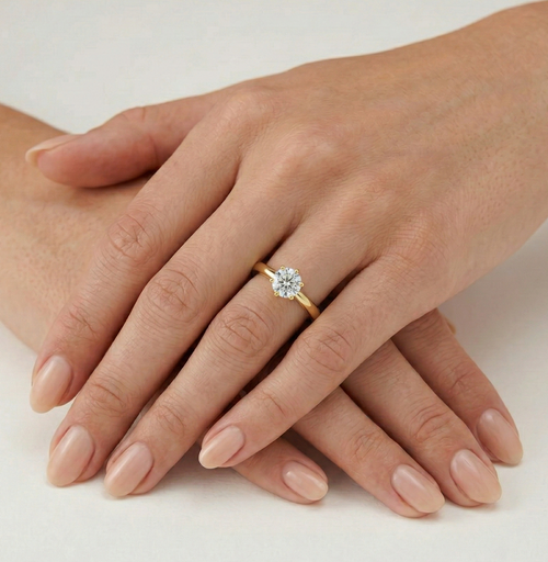 Wide six-prong gold ring