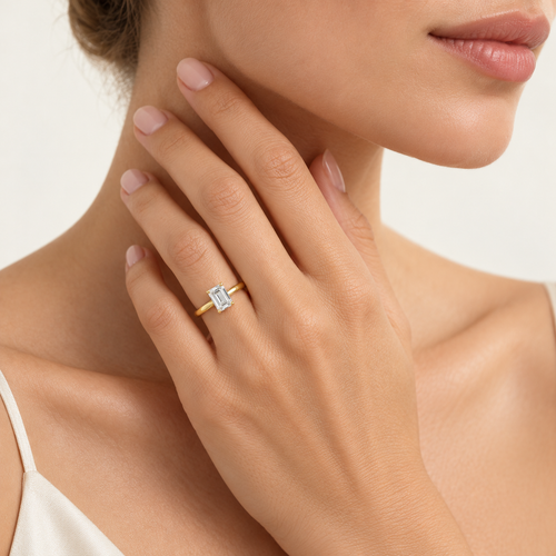 Rectangular Lab-Grown Diamond Ring in Yellow Gold