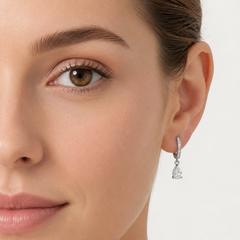 Sterling Silver Pear Zirconia Drop Hoop Earrings