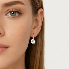 Sterling Silver Round Cubic Zirconia Drop Earrings