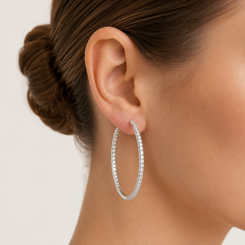 Sterling Silver Zirconia Hoop Earrings