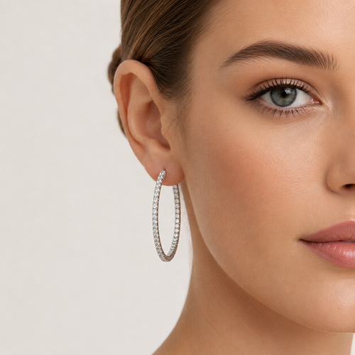 Sterling Silver Zirconia Hoop Earrings