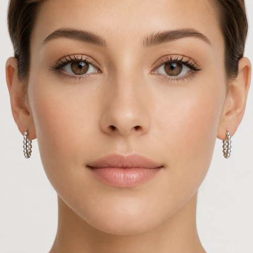 Sterling Silver Beaded Huggie Hoop Earrings