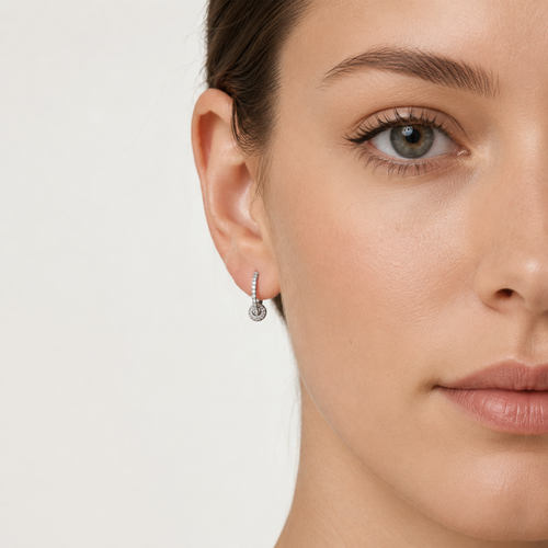 Sterling Silver Pavé Circle Huggie Earrings