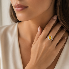 Sterling Silver Pear Citrine Halo Ring