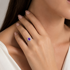 Sterling Silver Amethyst Halo Statement Ring