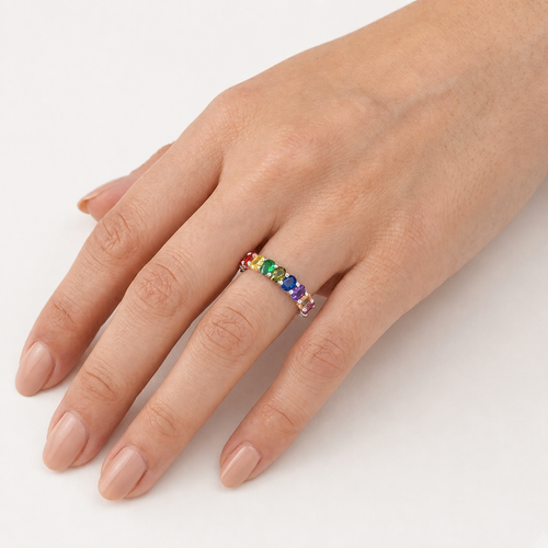 Sterling Silver Rainbow Gemstone Ring