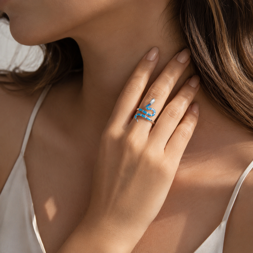 Sterling Silver Blue Opal Snake Ring