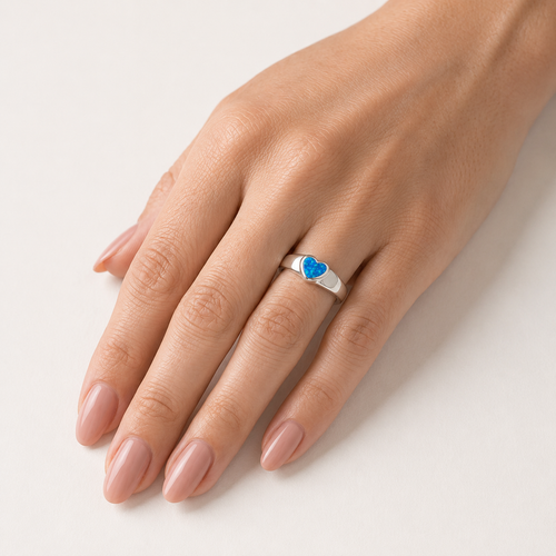 Sterling Silver Heart Blue Opal Ring
