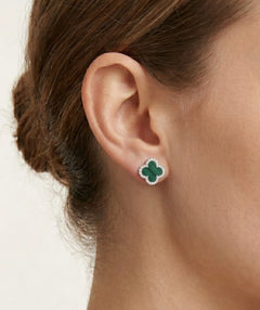 Sterling silver clover green agate drop earrings
