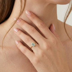 Rectangle topaz halo ring