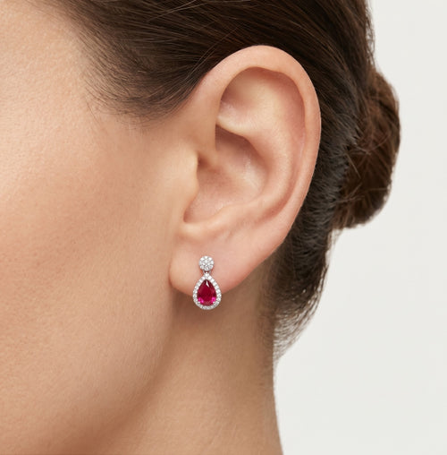 Halo-Sterlingsilber-Drop-Ohrringe mit Rubin