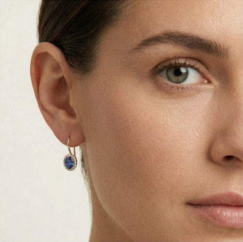 Ovale blaue Quarz-Goldohrstecker