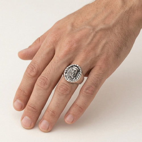 Sterling silver pirate emblem men ring