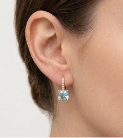Blue topaz and cubic zirconia gold earrings