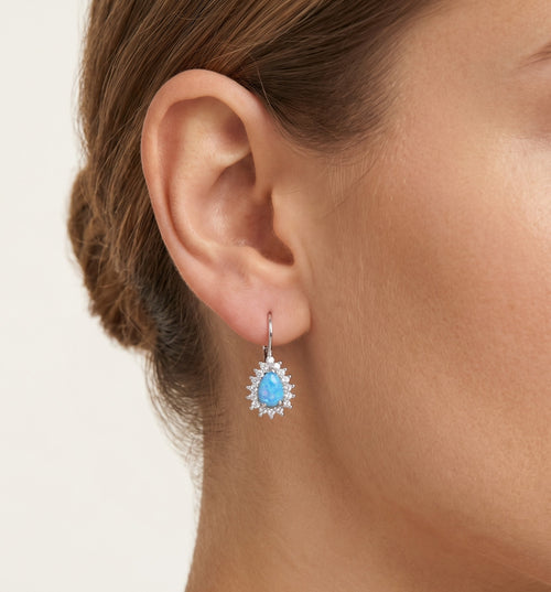 Sterlingsilber Halo Blaue Birnen-Opal Ohrringe