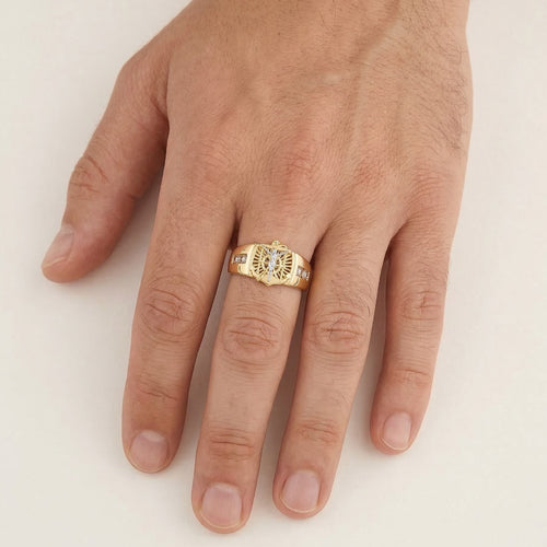 Dvoubarevný zlatý prsten s křížem