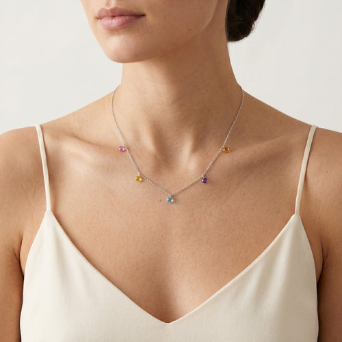 Silver mosaico dangling necklace