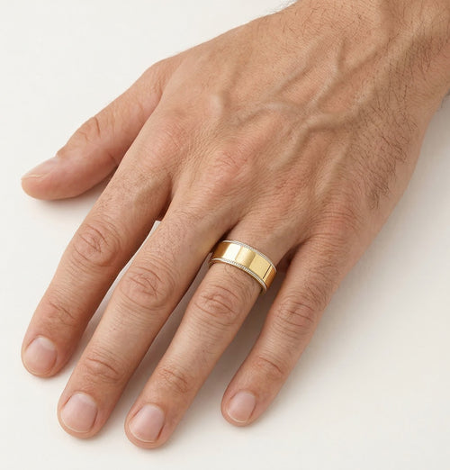 Ewigkeits-Trauring aus breitem Gelbgold mit optionalen Steinen