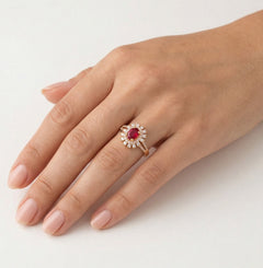 Elegant rose gold diamond and ruby ring